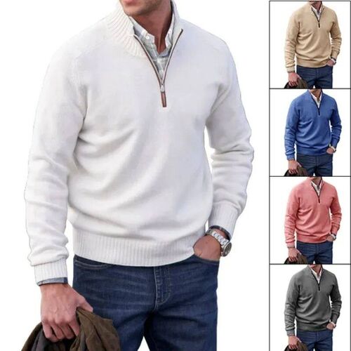 Winter Mens Cashmere Zipper Basic Sweater Mens Fleece Thick