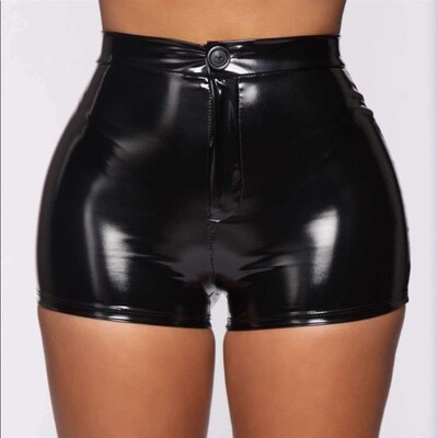 PU leather shorts solid color fashion sexy hip large size ho