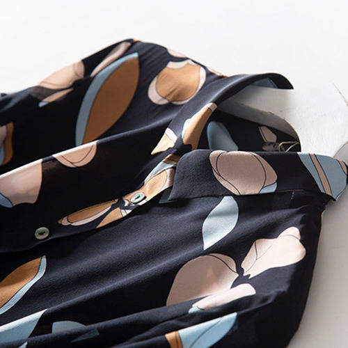 Chiffon print dress women retro waist three-quarter sleeve s