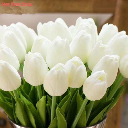 10pcs Artificial Tulip Flowers White Yellow Real Touch Tulip