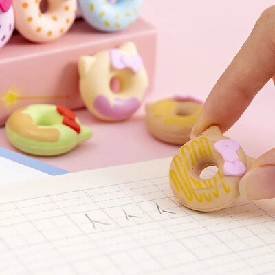 6Pcs/Box Kawaii Candy Color Cute Cat Donut Pencil Eraser Set