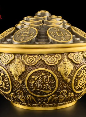 黄铜聚宝盆摆件金蟾客厅财位办公室酒柜电视柜装饰品开业乔迁礼品