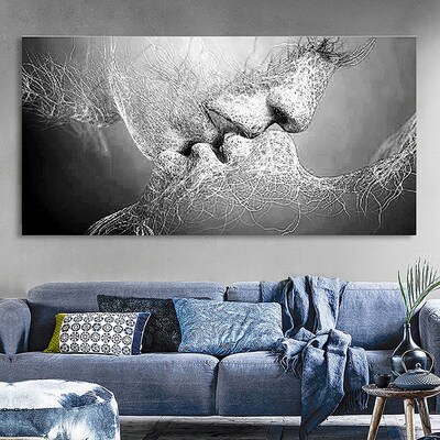 WHISM Non-woven Love Kiss Oil Painting Abstract Couple  Pain
