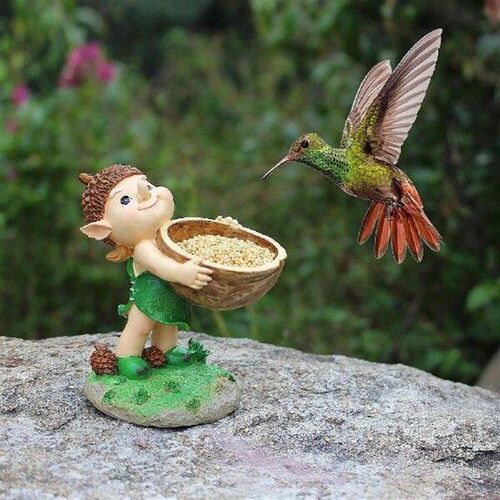 Elf Garden Statue Bird Feeder Small Sculpture for Outdoor