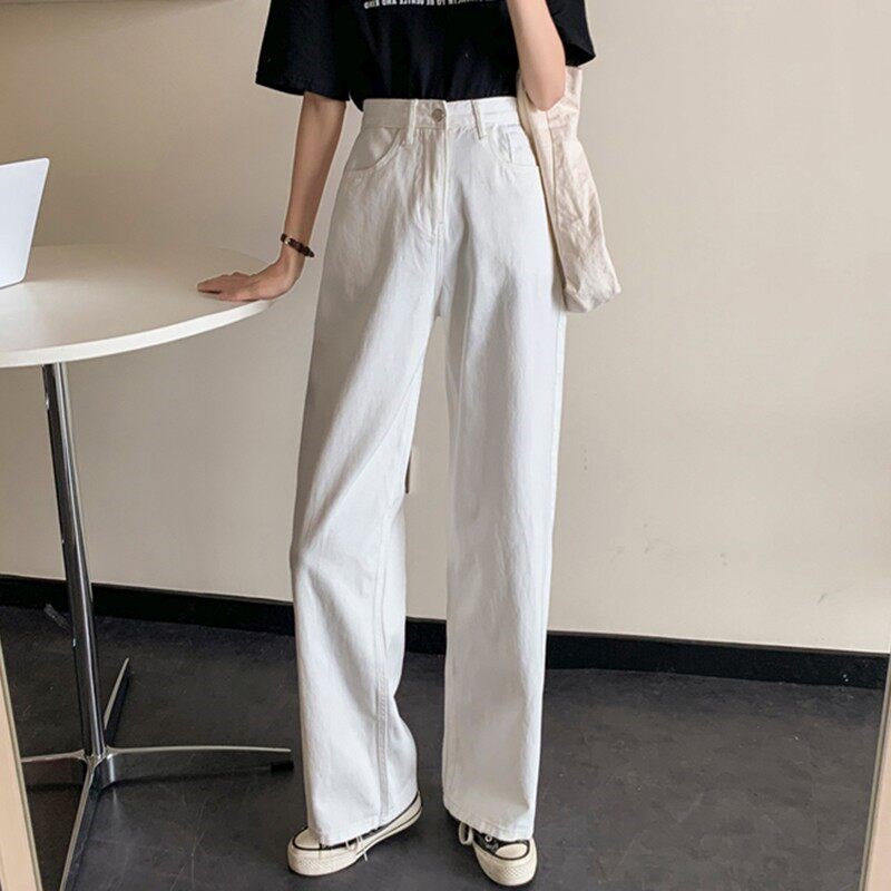 Women White Casual Jeans New Arrival 2021 Autumn Korean Styl图片