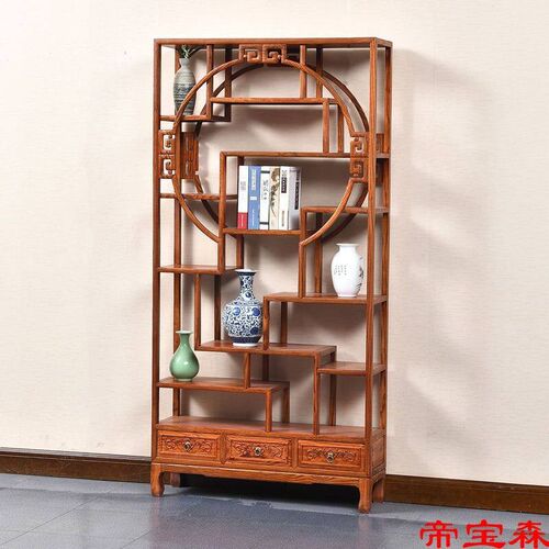 Antique Rack Solid Wood Chinese Bookshelf Wine Cabinet Flowe