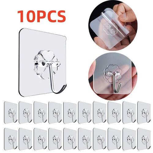 10PCS Transparent Stainless Steel Strong Self Adhesive Hooks