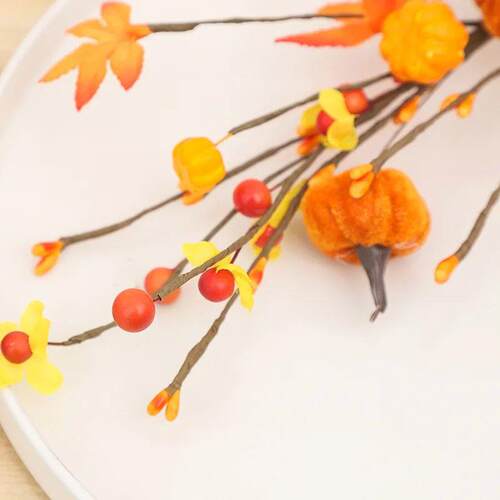 Halloween Decorations Autumn Maple Leaves Pumpkin Branches F