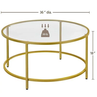 Modern Glass-Top Coffee Table for Living Room, Round Table,