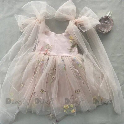 Boutique Baby Girl Forest Summer Dress Floral Bows Embroider