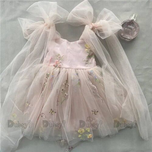 Boutique Baby Girl Forest Summer Dress Floral Bows Embroider