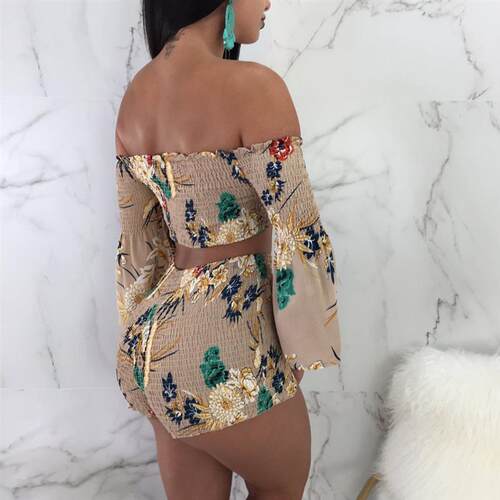 2022 Floral Print Casual Two Piece Set Off Shoulder Cami Top
