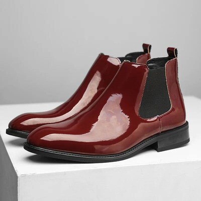 Chelsea Boots for Men Patent Leather Black Buckle Ankle Roun
