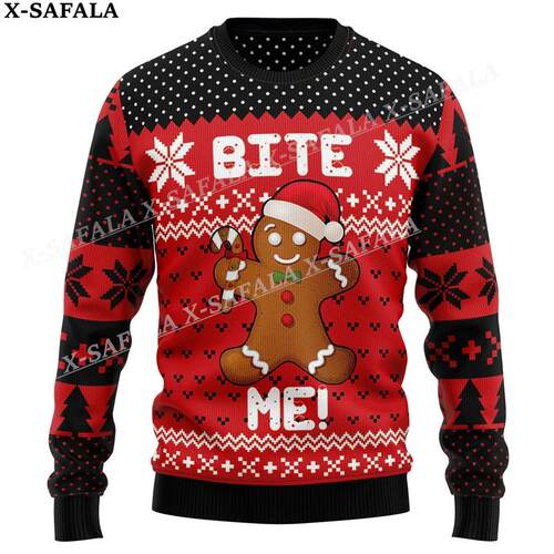 Oh Snap Gingerbread Man Bite Me Ugly Christmas Knit Sweaters