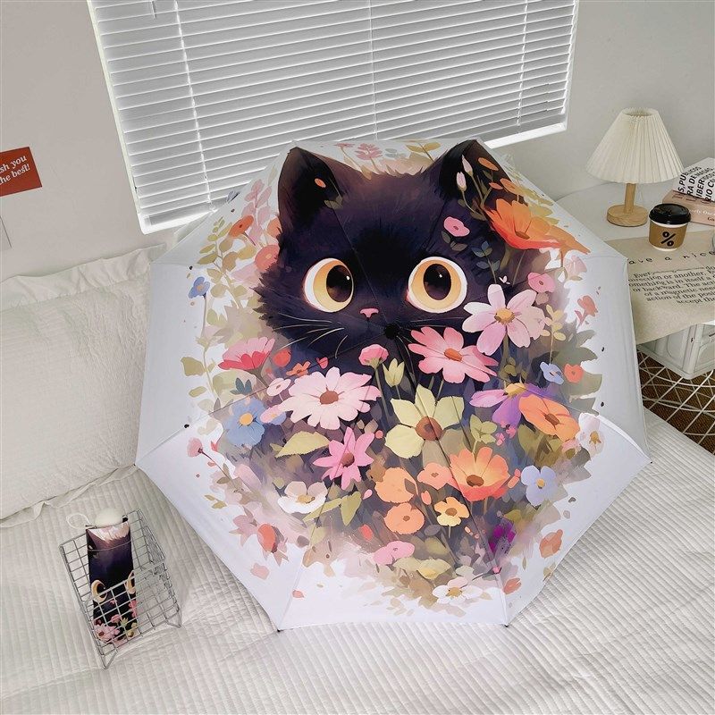 bilibili伞厂卡通可爱小清新花花猫咪雨伞长柄伞学生自动加厚抗风,居家日用,伞,淘宝优惠券,粉丝福利购,淘宝优惠卷
