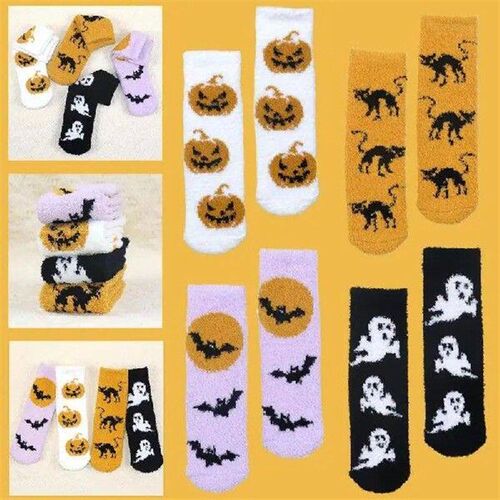 Halloween Socks Fuzzy 4 Pairs Soft Slipper Socks Winter