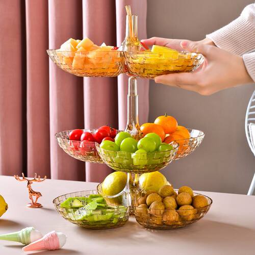 Iron Three Layer Storage Basket Fruit Dish Kitchen Home Bowl