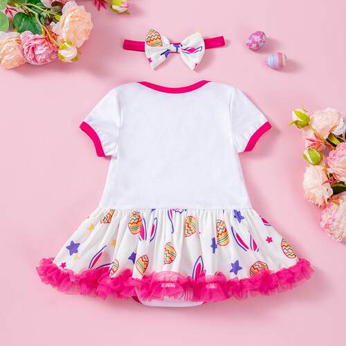 Easter Baby Dress Printed Rabbit Egg Bag Fart Skirt Hair Acc