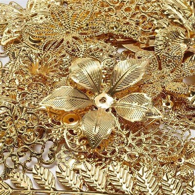 50g/lot Mixed Metal Flower Leaves Filigree Wraps Connectors