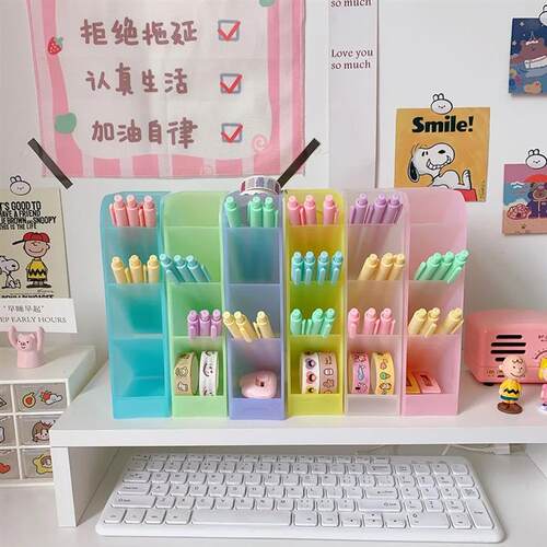 Candy Color 4 Grid Desktop Pen Holder Kawaii Small Big Size
