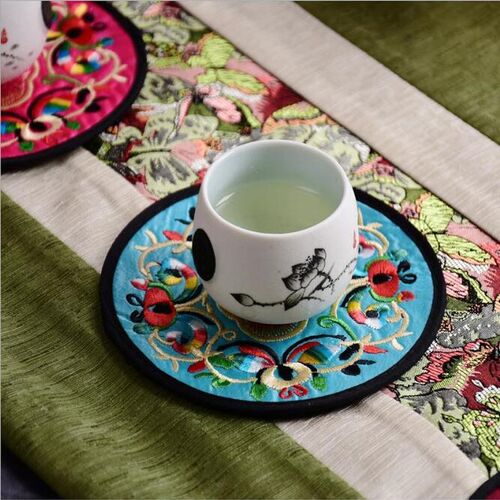 Coaster Chinese Style Cloth Embroidery Coasters Hot Milk Ins