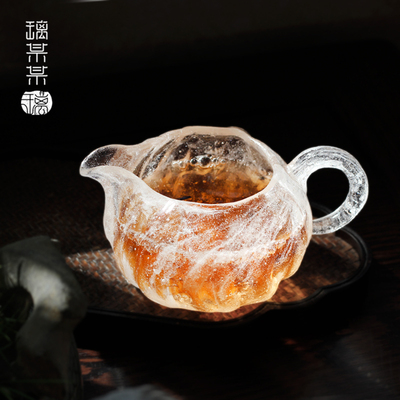 古法琉璃公杯带把公道杯防烫分茶器 冰冻烧琉璃匀杯手工功夫茶具