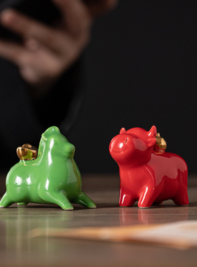 创意迷你可爱陶瓷马牛小猪小象吉祥物家居办公桌面饰品车载小摆件