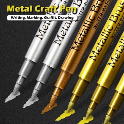 2pcs Brush Metallic Marker Pens Gold Silver Color Permanent