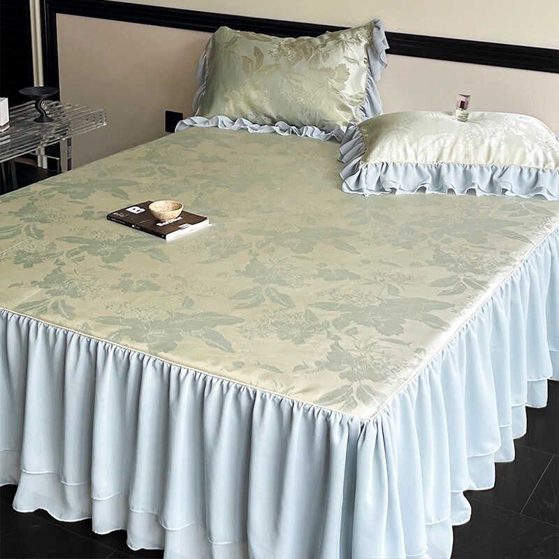 法式浪漫风加密冰丝凉席三件丝滑凉感提花雪纺边床裙式夏季席子,床上用品,冰丝席,淘宝优惠券,粉丝福利购,淘宝优惠卷