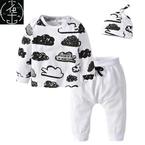 3 Pcs Newborn Baby Boy Clothes Set Cloud boys Cotton White
