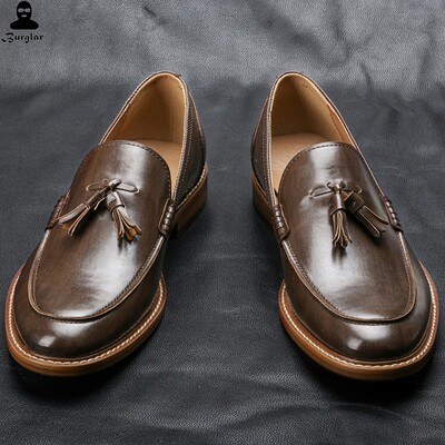 Men casual shoes leather loafers business dress formal shoes