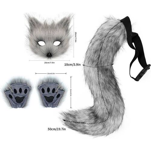 3pcs  Halloween Carnival Dress Up Animal Tail Fox Mask Glove
