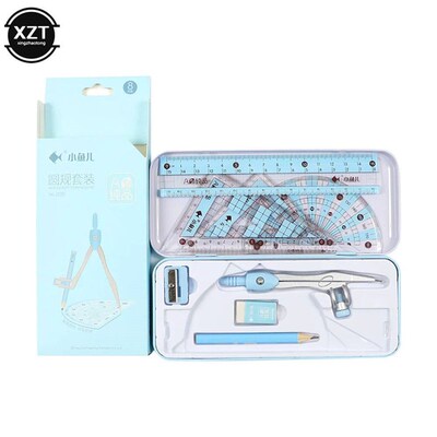 8 pcs/set Ruler Compass Eraser Triangle Protractor Set Geome