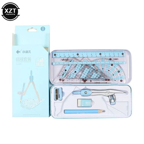 8 pcs/set Ruler Compass Eraser Triangle Protractor Set Geome