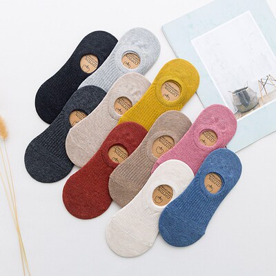 5 Pairs Women Cotton Invisible No show Socks Non-slip Summer