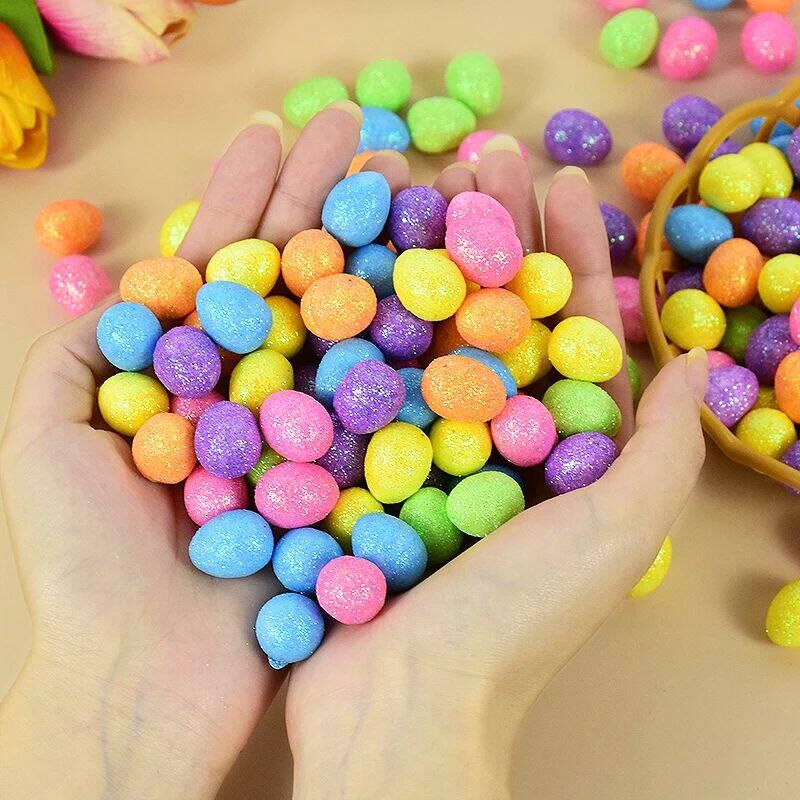 80pcs Mini Easter Eggs Artificial Glitter Colorful Foam Egg - 实物图