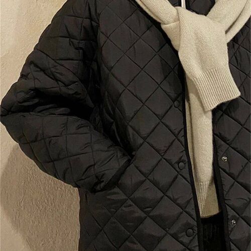 Autumn Winter Women Rhombus Coat Front Short and Long Design