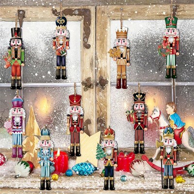 12pcs Christmas Nutcracker Soldier Wooden Pendant Xmas ree H