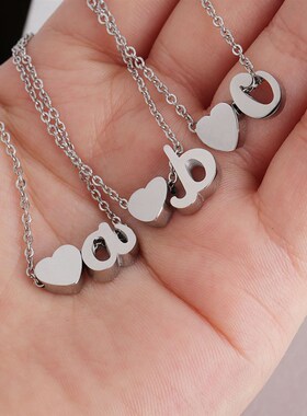 Mirror Stainless Steel Heart AZ Lowercase English Letters Eu