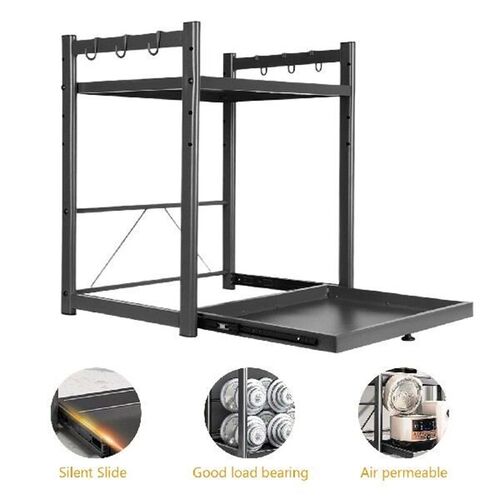 Expandable Microwave Rack with Hooks Microwave Storage