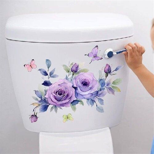 1PC Toilet Cover Stickers Purple Flowers Bathroom Toilet