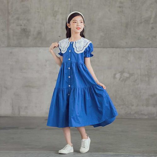 Han Beibei Summer Girls Dress Short-sleeved Mid-length Lace