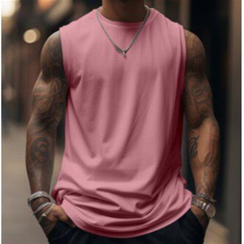 Cotton Mens Vest Loose Round Neck Plus Size Sleeveless 180g