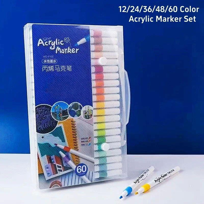 12-60 Colors Acrylic Markers Pen Set Paint Art Marker Soft T图片