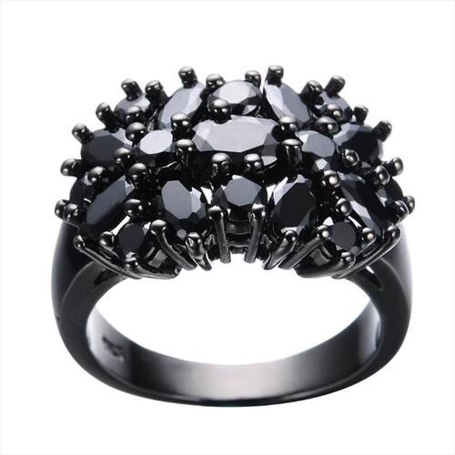 Punk Antique Black Crystal Stone Opening Black Rings Set for