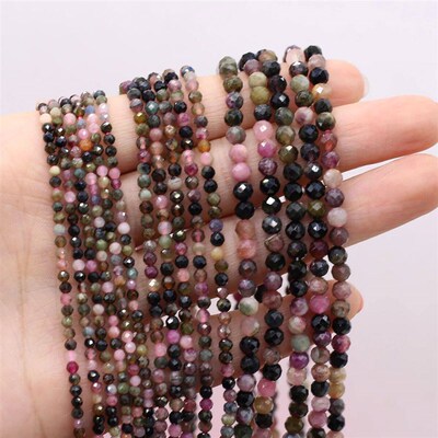 2/3/4mm Natural Stone Beads Faceted Tourmaline Spacer Bead f