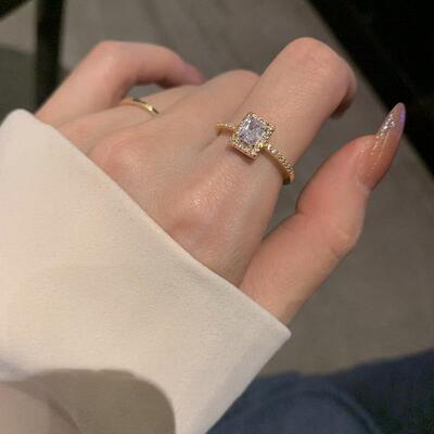 Classic Moissanite Wedding Engagement Square Lucky Ring for