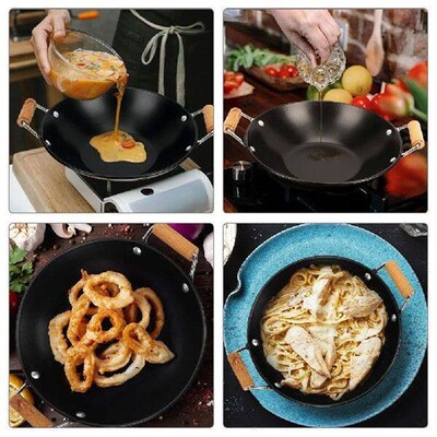 2pcs Anti-spill Cooking Pot Metal Wok Home Kitchen Use