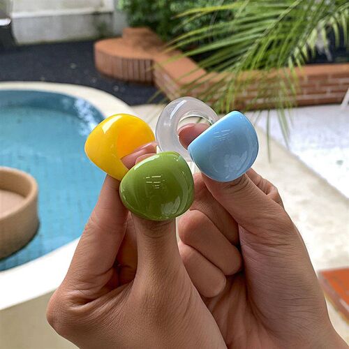 Personality Candy Color Big Rings Acrylic Geometric Chunky R