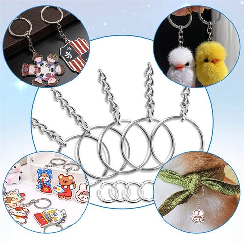 100Pcs Keychains with Chain and 100Pcs Jump Rings Keychain R